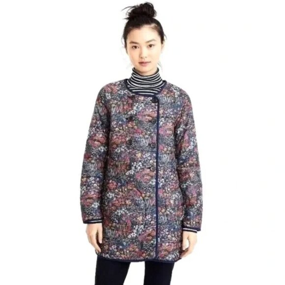 J Crew x Liberty Fabrics Reversible Puffer Jacket Coat Floral Navy Blue Size XS - Picture 2 of 11